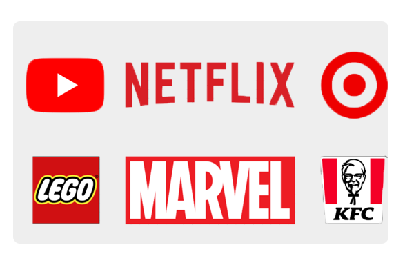 marvel,youtube,lego,netflix,kfc,red logo brands